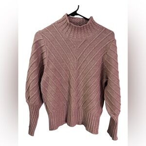 Chic Catherine Malandrino Rose-Mauve Chevron Cable Turtleneck Sweater | Size L